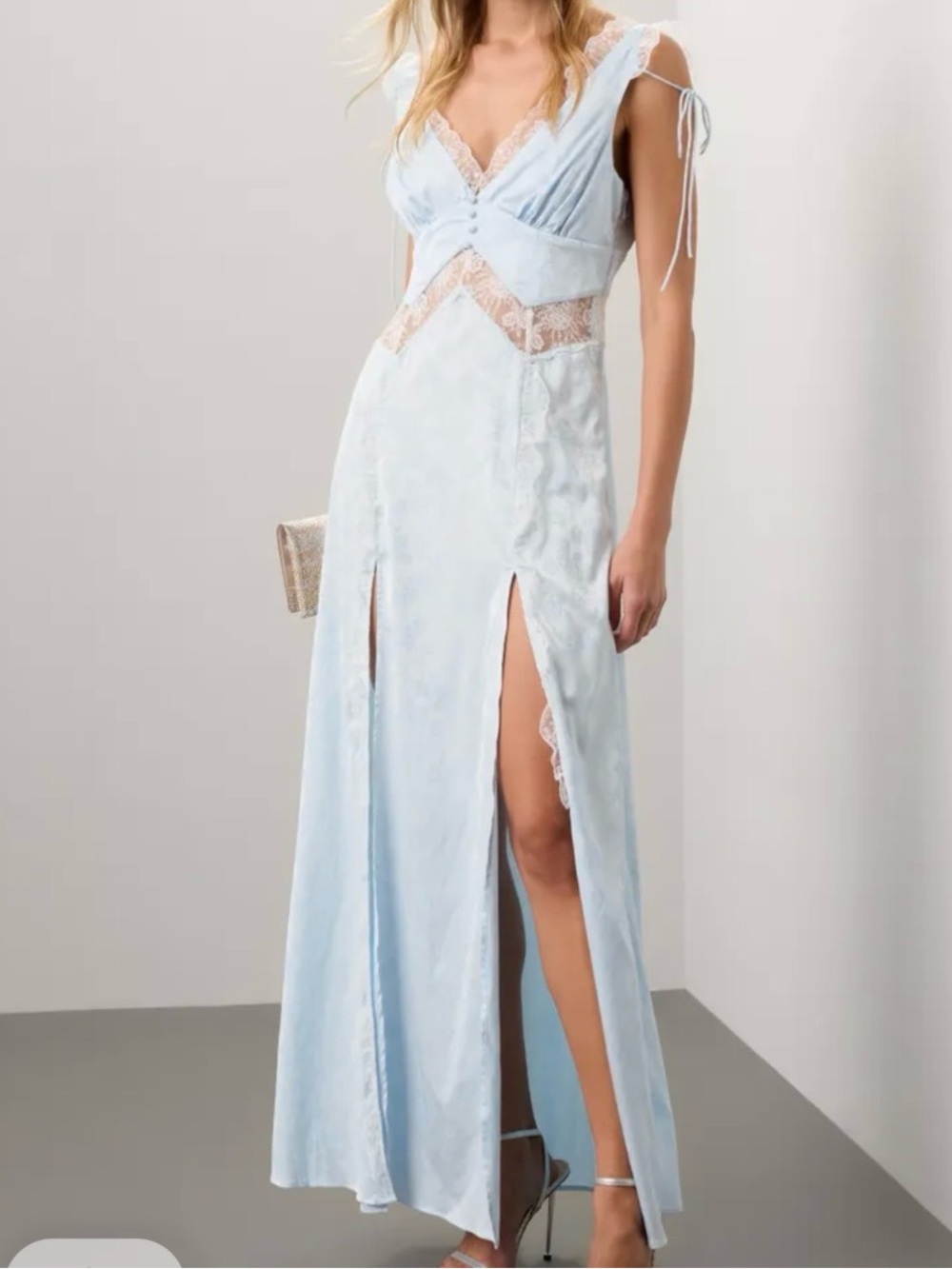 For love and lemons size small Sky Blue Lace-Trim Maxi Dress with Slit